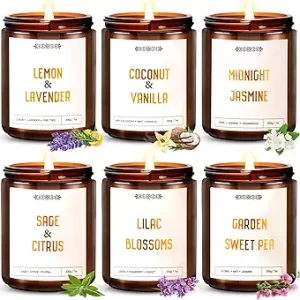 6 Pack Candles for Home Scented, 42oz Amber Jar Candles Gifts for Women, 330 Hour Clean Burning Time, Natural Soy Wax and Wicks, Aromatherapy Candles Gift Set for Women, Ideal Holiday Gift