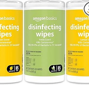 Amazon Basics Wipes, Lemon & Fresh Scent, Sanitizes, Cleans & Deodorizes, 255 Count (3 Packs of 85)