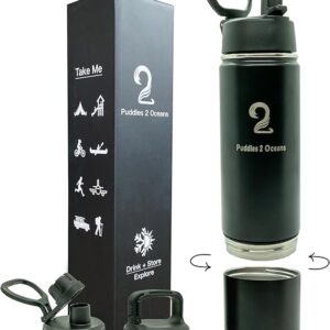 Insulated Water Bottle & Snack Container - Stainless Steel Water Bottle, 3 Lid Types BPA Free, Leak & Spill Proof Travel Bottle for Kids & Adults - Double Wall Tumbler Perfect for Gym, Hiking & School