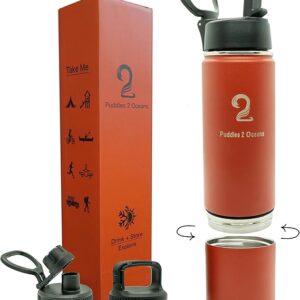 Insulated Water Bottle & Snack Container - Stainless Steel Water Bottle, 3 Lid Types BPA Free, Leak & Spill Proof Travel Bottle for Kids & Adults - Double Wall Tumbler Perfect for Gym, Hiking & School