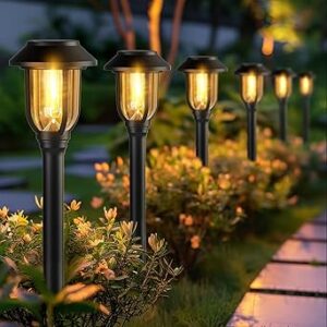 12 Pack Solar Lights Outdoor, Solar Pathway Lights Waterproof IP65 Auto On/Off Powered, 3000K Warm White Landscape Lighting for Path, Yard, Walkway, Driveway, Garden