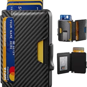 Wallet for Men, Mens Wallet Minimalist Slim Wallet, RFID Blocking Smart Pop Up Wallet with Money Clip & ID Window, Metal Compact Wallet, Aluminum Credit Card Holder Wallet