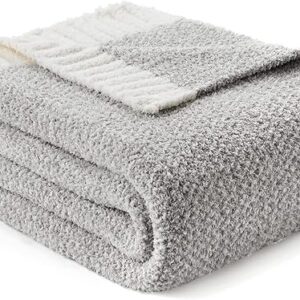 Snuggle Sac Buttery Grey Throw Blanket for Couch, Reversible Super Soft Warm Blankets Cozy Knit Fuzzy Plush Lightweight Throws for Sofa, Bed, Heather Grey, 50"x 60"
