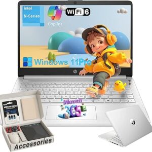 HP Student Business Laptop Computer - w/Microsoft Office Lifetime & External DVD Drive • 16GB RAM • 128GB UFS & 256GB Extend Micro SD • Intel 4-Core Processor • HD Display • Win11 Pro(Silver)