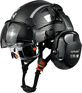 Industrial Safety Helmet with Visor Ear Muffs Hard Hat with Visor Vented Hardhats Construction Work Head Protection ANSI