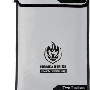 Upgraded Two Pockets Fireproof Document Bag (2000℉), andyer 15”x 11”Waterproof Fireproof Money Bag for Cash with Zipper, Important Document Storage Organizer for Valuables, Legal Documents Safe