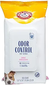 Arm & Hammer for Pets Odor Control Wipes for Dogs, Best Odor Eliminating Waterless Cleaning for Dogs & Puppies | Kiwi Blossom Scent, 100 Count
