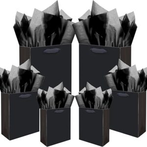 qiqee Black Gift Bags with Tissue Paper Mulit Assorted Sizes 10PCS Present Party Favor Birthday Bags(2pcs Large 13", 4pcs Medium 9", 4pcs Small 6" Bags，30pcs Tissue Paper)