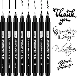 Calligraphy Pens,8 Size Calligraphy Pens for Writing,Brush Pens Calligraphy Set for Beginners, Hand Lettering Pens