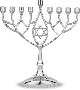 Traditional Classic Geometric Hanukkah Menorah 9" Silver Plated Chanukah Candle Minorah Fits Standard Hanukah Candles by Zion Judaica