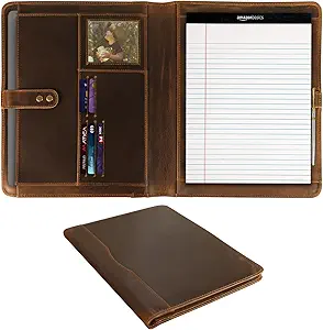 Leather Portfolio Organizer Folio Leather Padfolio Binder Portfolio Folder for Men Women Business Notebook Cover Resume Folder Legal Pad Notebook Holder - ELIZO