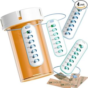 Odaro 4 Pack Pill Reminder, Lanyad or Sticker Pill Tracker, Work with Most Pill Bottles, Reusable Medication Tracker Replacement of Vitamin Weekly (7 Day) Pill Organizer - Blue and Green