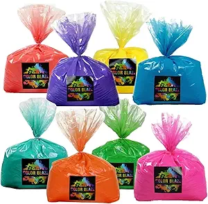 Color Blaze Holi Colored Powder - 5 lbs of Each Color - Pink, Red, Orange, Yellow, Green, Teal, Blue, Purple - For Toss, Rangoli, Fun Run, War, Party & Festival - Pack of 8 Bags - 40 Pounds in Bulk