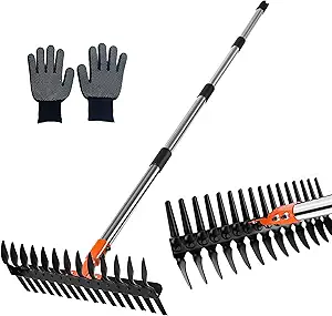 Thatch Rake, Efficient Thatching Rake for Lawn Grass Soil, Robust Steel Metal Dethatcher Rakes Heavy Duty for Garden Yard with Reinforced Stainless Steel Handle
