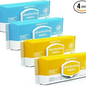 Amazon Basics Disinfecting Wipes, Lemon & Fresh Air Scent, Sanitizes/Cleans/Disinfects/Deodorizes, 320 Count (4 Packs of 80)