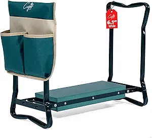 Garden Seat and Kneeler - Portable EVS Cushion Gardening Kneeling Pad 2X Gloves 1x Pouch - Soft, Wide, Comfortable and Heavy Duty Gardening Stool, Gardening Gifts for Parents and Loved Ones