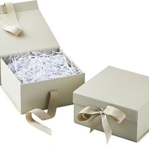 Hallmark Medium Gift Boxes with Bow and Shredded Paper Fill, Pack of 2 (Antique White 8 inch Box) for Weddings, Bridal Showers, Graduations, Birthdays, Bridesmaids Gifts, All Occasion