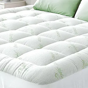 Ultra Soft Queen Size Mattress Topper - Viscose Made from Bamboo Pillow Top Mattress Pad for Back Pain Relief - Naturally Cooling for Hot Sleepers, Green