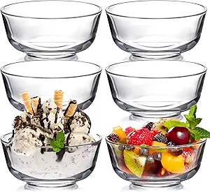 NUTRIUPS 4.5in Small Glass Bowl Set, Set of 6 Dessert Bowl - 8oz Small Prep Bowls for Kitchen, Clear Dipping Sauce Bowls for Eating