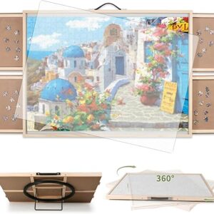 2000 Pieces 2-in-1 Tilting & Rotating Puzzle Board, 40.16"x28.5"Portable Puzzle Table with 4 Drawers & Cover