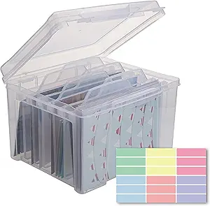 Greeting Card Storage & Organizer Box with 6 Removable Dividers for Holiday Birthday Get Well Cards Photos, Crafts, Scrapbooking(Clear)