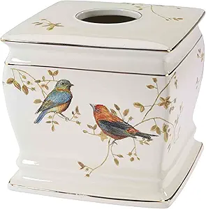 Avanti Linens - Tissue Box Cover, Decorative Countertop Accessories, Nature Inspired Home Decor (Gilded Birds Collection)