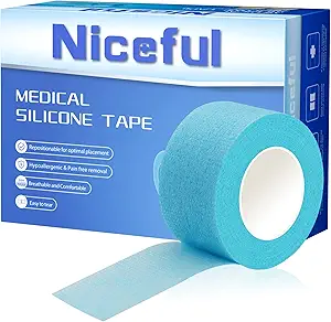 4 Rolls Silicone Sensitive Skin Tape 1"x 4 Yard, Repositionable Medical Tape for Waterproof, Easy to Remove, Blue Lash Tape Non-Woven Silicone Roll Tape for Wound Care