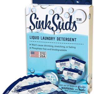 SinkSuds Laundry Detergent, Travel Size Liquid Soap, TSA Compliant, Safe For All Fabrics, 8 Packets (Packaging May Vary)