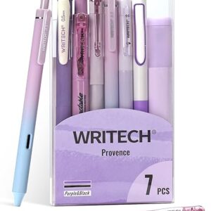WRITECH Gel Pens Journaling Highlighters: Journal Set Aesthetic Assorted Pastel Color Ink 0.5mm Fine Point Retractable 0.7mm Black Pen Smooth Writing Drawing No Bleed 7ct (Purple)