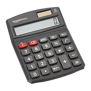 Amazon Basics LCD 8-Digit Desktop Calculator, Portable and Easy to Use, Black, 1-Pack