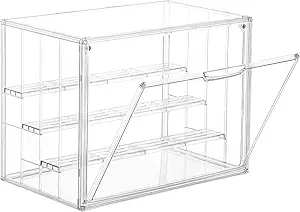 Attelite Acrylic Display Case,Upgrade 4 Tiers Clear Display Case with 3 Adjustable divider, Stackable Large Storage Box with Magnetic Door for Collectibles Action Figures