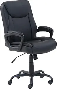 Amazon Basics Classic Puresoft PU Padded Mid-Back Height Adjustable Office Computer Desk Chair with Armrest, 26"D x 23.75"W x 42"H, Black