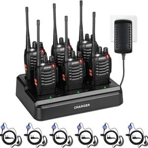 walkie talkies for Adults Long Range with Upgraded Earpiece,radios walkie talkies Rechargeable Portable Two Way Radios with 6 Way Multi Gang Charger and Li-ion Battery (6 Pack)