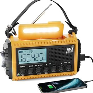 Raynic Emergency Radio, 5000mAh/18500mWh Weather Radio, Solar Hand Crank Radio with AM/FM/SW/NOAA Alert, Cell Phone Charger, Headphone Jack, Flashlight and SOS Siren