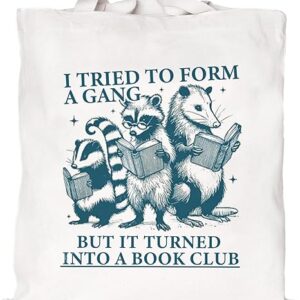 Cute Canvas Tote Bag with Pockets for Adults, Book Lovers Gifts - Librarian, Bookish, Readers, Library Present