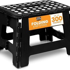 Utopia Home Folding Step Stool - (Pack of 1) Foot Stool with 9 Inch Height - Holds Up to 300 lbs - Lightweight Plastic Foldable Step Stool for Kitchen, Bathroom & Living Room (Black)