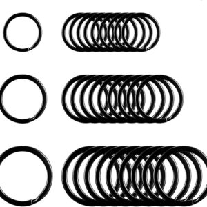 30 Pieces Round Flat Key Rings Chain Small Metal Split Ring for Home Car Keys Organization(Black,3/4 Inch, 1 Inch and 1.25 Inch)
