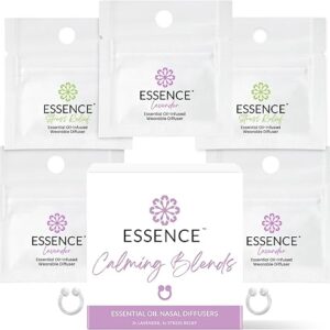 Essence Nasal Diffuser Calming Bundle – Aromatherapy Essential Oil Silicone Nose Rings for Stress & Sleep Support – Wearable Lavender & Stress Relief Blends for Relaxation & Nighttime Use