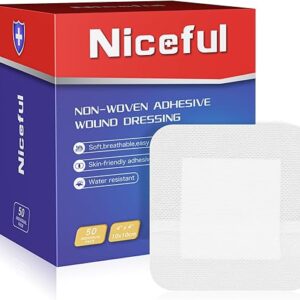 50Pcs Adhesive Gauze Island Dressing 4"x4", Water-Resistant Wound Dressing, Sterile & Absorbent Medical Grade Dressing Pad First Aid Dressing Pads
