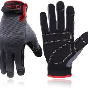 HANDLANDY Work Gloves for Men & Women, Utility Mechanic Working Gloves Touch Screen, Flexible Yard Work Gloves