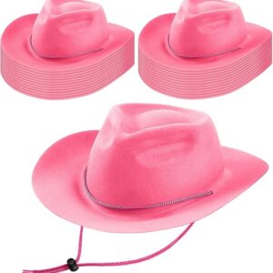Mepase 24 Pieces Disposable Plastic Western Cowboy Hat Set Felt Wide Brimmed Cowgirl Hats for Men Women Costume Party(Pink)