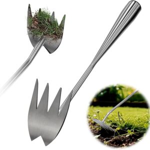 2025 Upgraded Weed Puller Tool,Portable Garden Weed Rake Uprooting Weeding Tool with Handle,4 Tooth Manganese Steel Manual Weeder Remover Tool for Gardening Backyard Farm Planting & Weeding