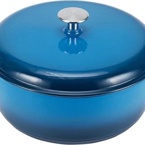 Amazon Basics Cast Iron Dutch Oven Pot with Lid, Enameled, Round, Dual Handles, Heavy-Duty, Medium, 6-Quart, Blue