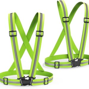 2 Packs Reflective Vest Running Gear, High Visibility Reflective Running Gear Adjustable Elastic Safety Vest for Night Jogging, Biking, Walking or Dog Walking, Running Vest for Men Women Children