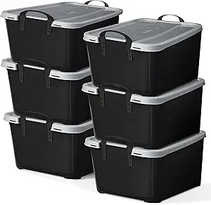 Life Story 6-Pack Plastic Storage Bins with Lids, Black & Gray, 55 Quart - Stackable, Heavy-Duty Tote Containers for Home, Garage or Moving, Secure Snap-Lock Lid & Built-In Handles for Easy Carrying