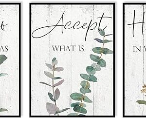 Inspirational Wall Art Office Decor: 3 Piece Motivational Quotes Wall Art 12"x16",Accept Let Go Have Faith Wall Decor for Office,Eucalyptus Pictures Framed Hanging Inspirational Posters for Bedroom