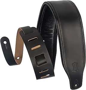 Levy's Leathers 3" Wide Amped Leather Series Guitar Strap with Foam Padding and Garment Leather Backing; Black (M26PD-BLK)