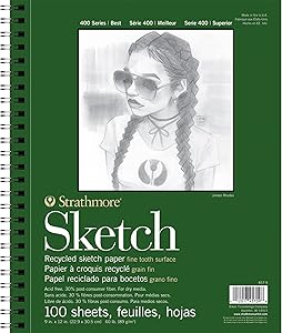 Strathmore 400 Series Sketch Pad, Recycled Paper, 9x12 inch, 100 Sheets - Artist Sketchbook for Drawing, Illustration, Art Class Students