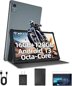 Tablet 10.4 inch Android 13 with Protective Case, 16GB RAM+128GB ROM, 512GB Expandable, Octa-core Processor, 2000x1200 FHD Touchscreen, 2.4G/5G WiFi, BT 5.2, 10000mAh Battery, Dual Camera, 4 Speakers