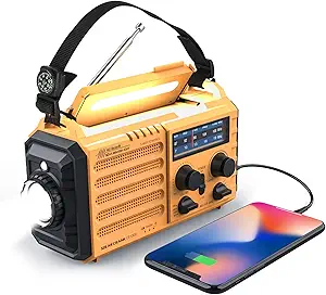 Raynic Weather Radio, 5000mAh/18500mWh NOAA Weather Radio, Solar Hand Crank Emergency Radio with AM/FM/SW/NOAA Weather Alert, Flashlight, Reading Lamp, Cell Phone Charger and SOS Siren